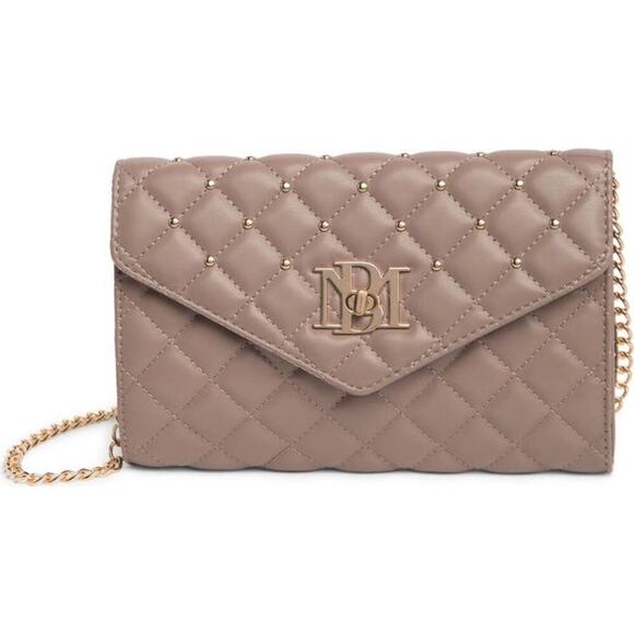 Badgley Mischka Diamond Quilt Convertible Crossbody Bag Taupe Studded Purse NWT - Picture 1 of 6